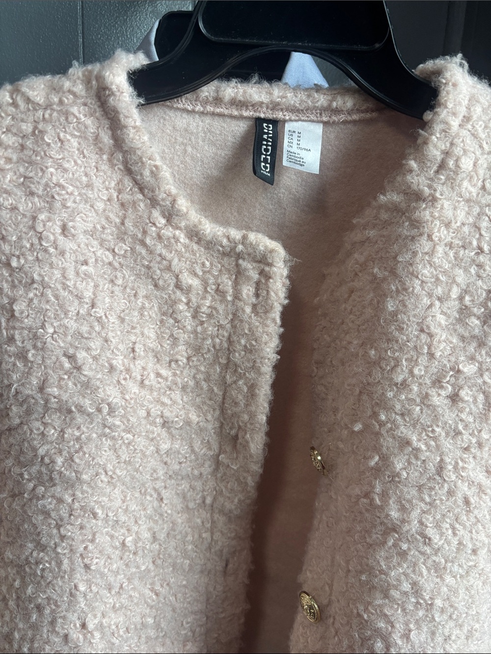 H&M Blush Bouclé Cropped Teddy Jacket Medium - Picture 4 of 7